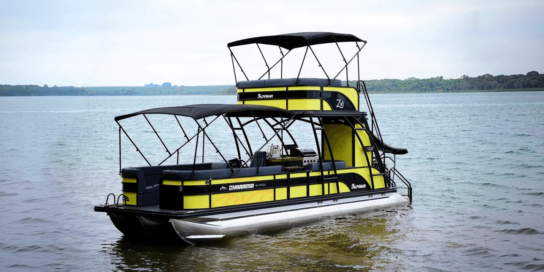 Pontón Fluvimar F-Boat 9500 Duplo Deck navegando